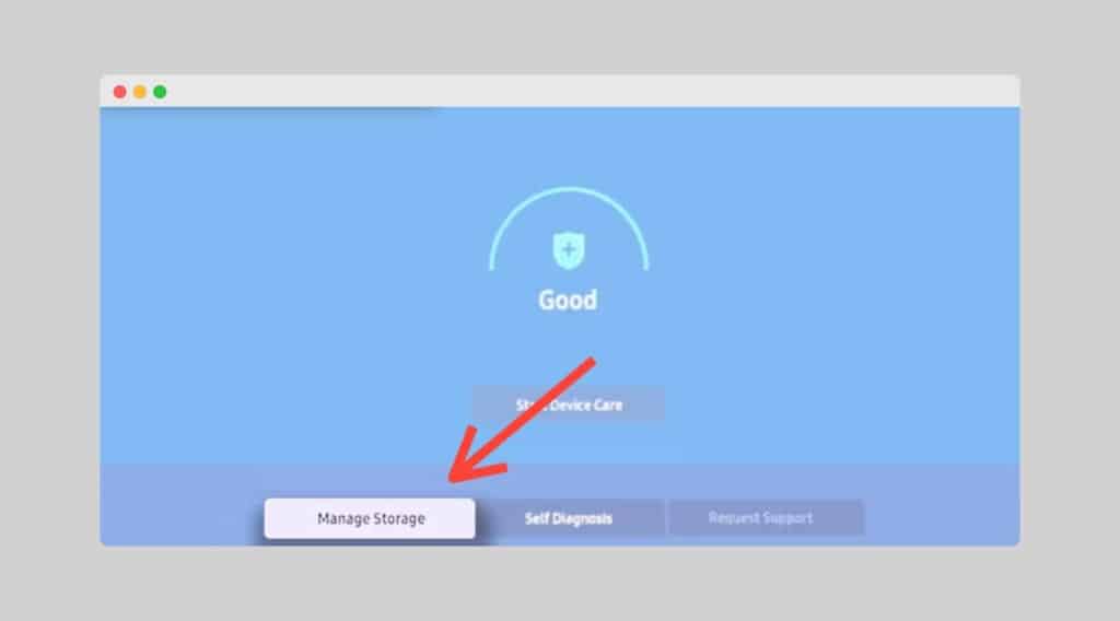 Manage Storage Option in Device Care on samsung tv