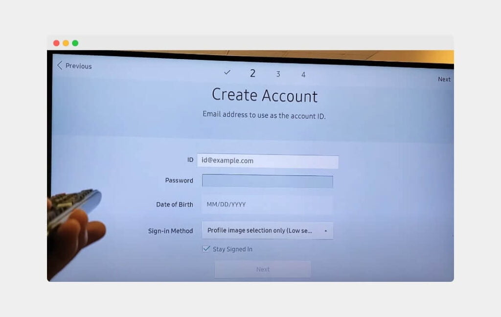 Enter the details to create samsung account