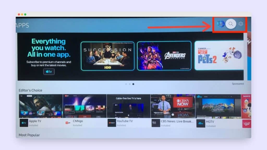 search for apple tv on samsung tv
