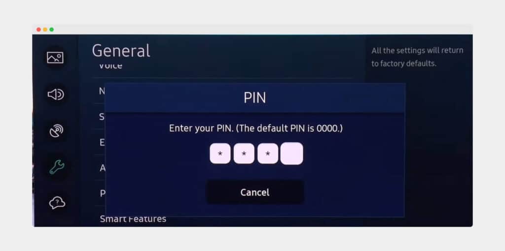 Enter pin 0000 to reset your samsung TV