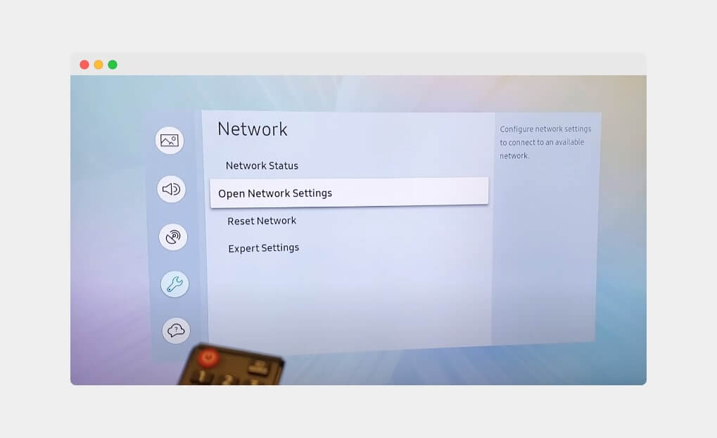 Open Network Settings option on Samsung TV